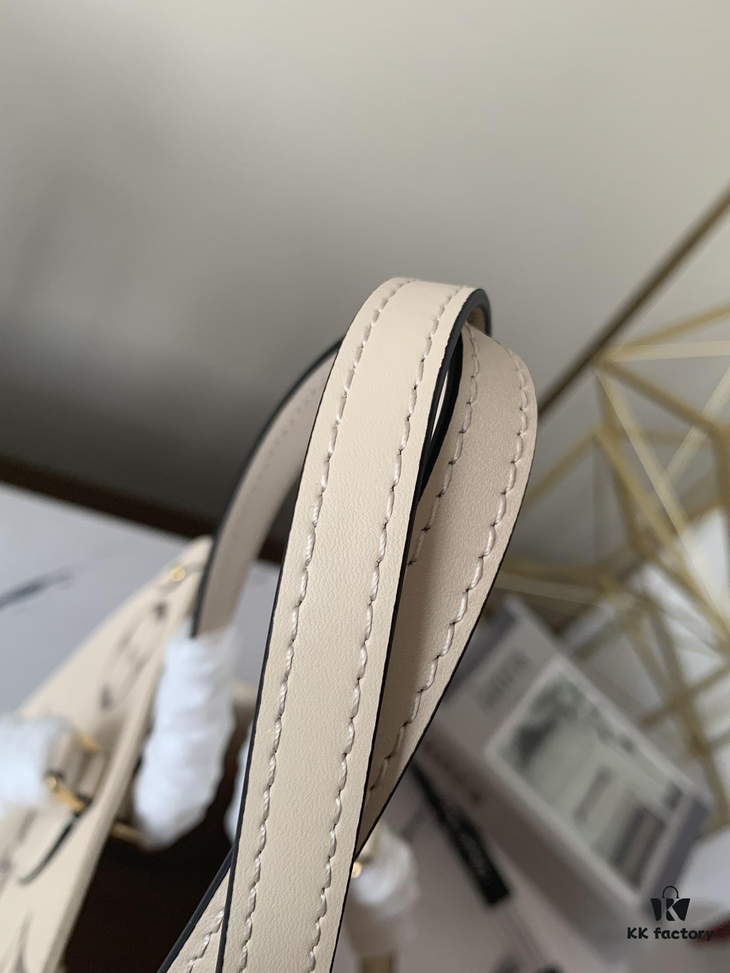 Top-Grade Full-Grain Genuine Leather Louis Vuitton M45493 Cream White OnTheGo Medium Tote Bag