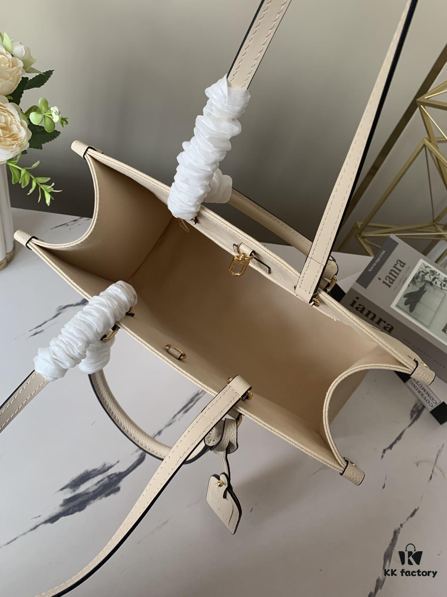 Top-Grade Full-Grain Genuine Leather Louis Vuitton M45493 Cream White OnTheGo Medium Tote Bag