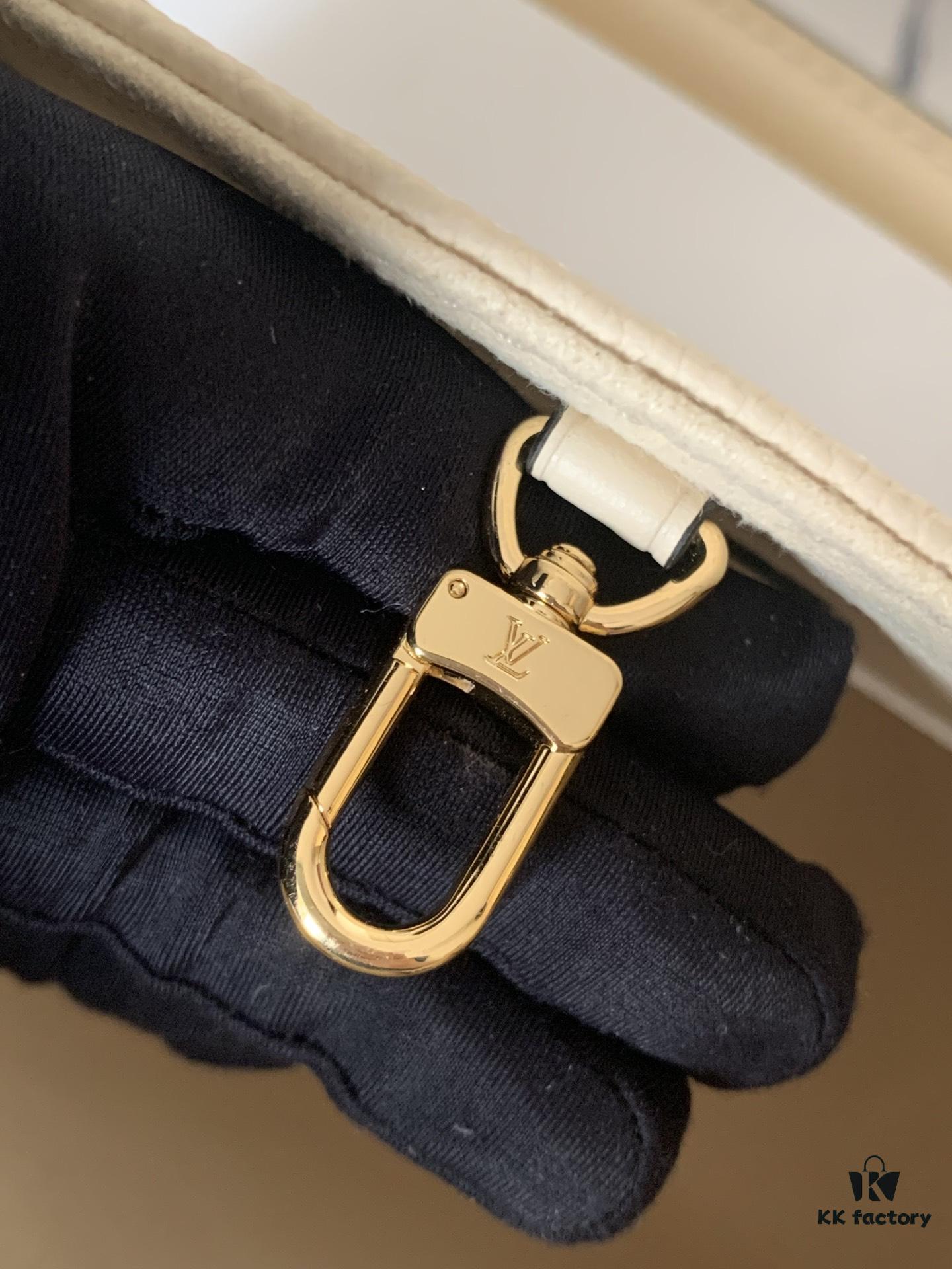 Top-Grade Full-Grain Genuine Leather Louis Vuitton M45493 Cream White OnTheGo Medium Tote Bag