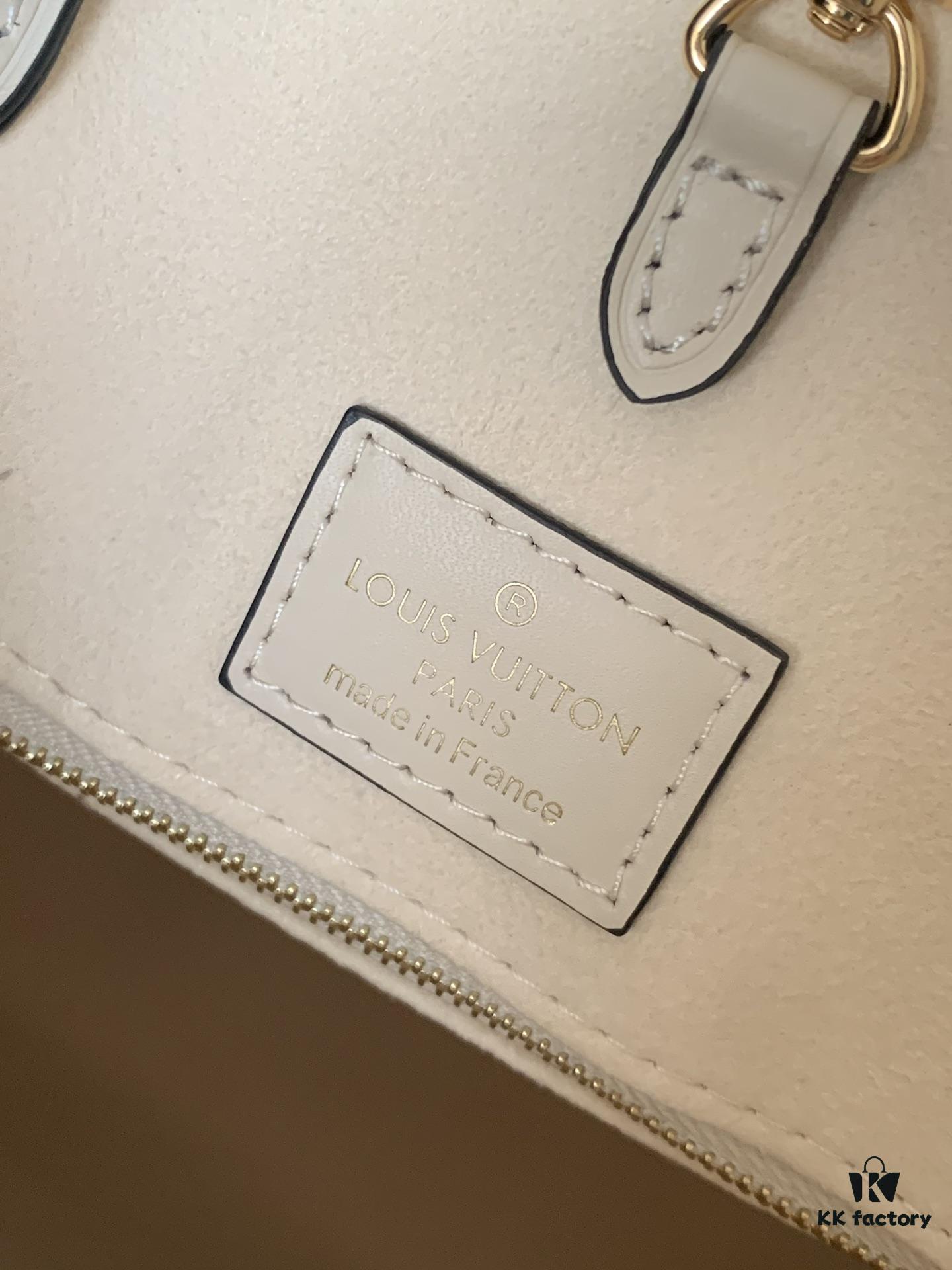 Top-Grade Full-Grain Genuine Leather Louis Vuitton M45493 Cream White OnTheGo Medium Tote Bag