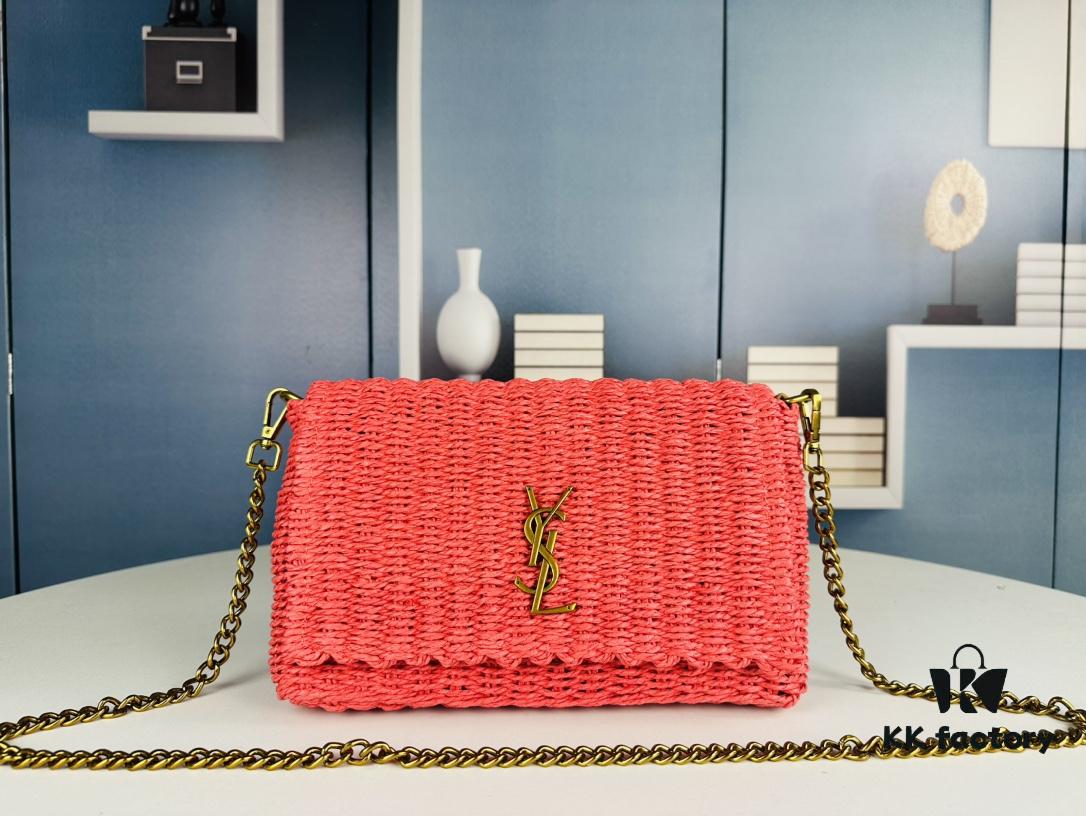 New Arrival [Apricot Color] Kate Raffia Woven Craft Chain Bag