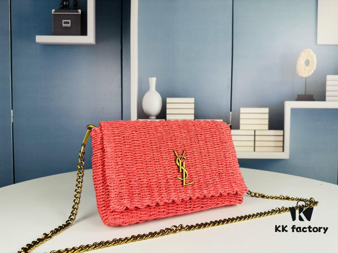 New Arrival [Apricot Color] Kate Raffia Woven Craft Chain Bag