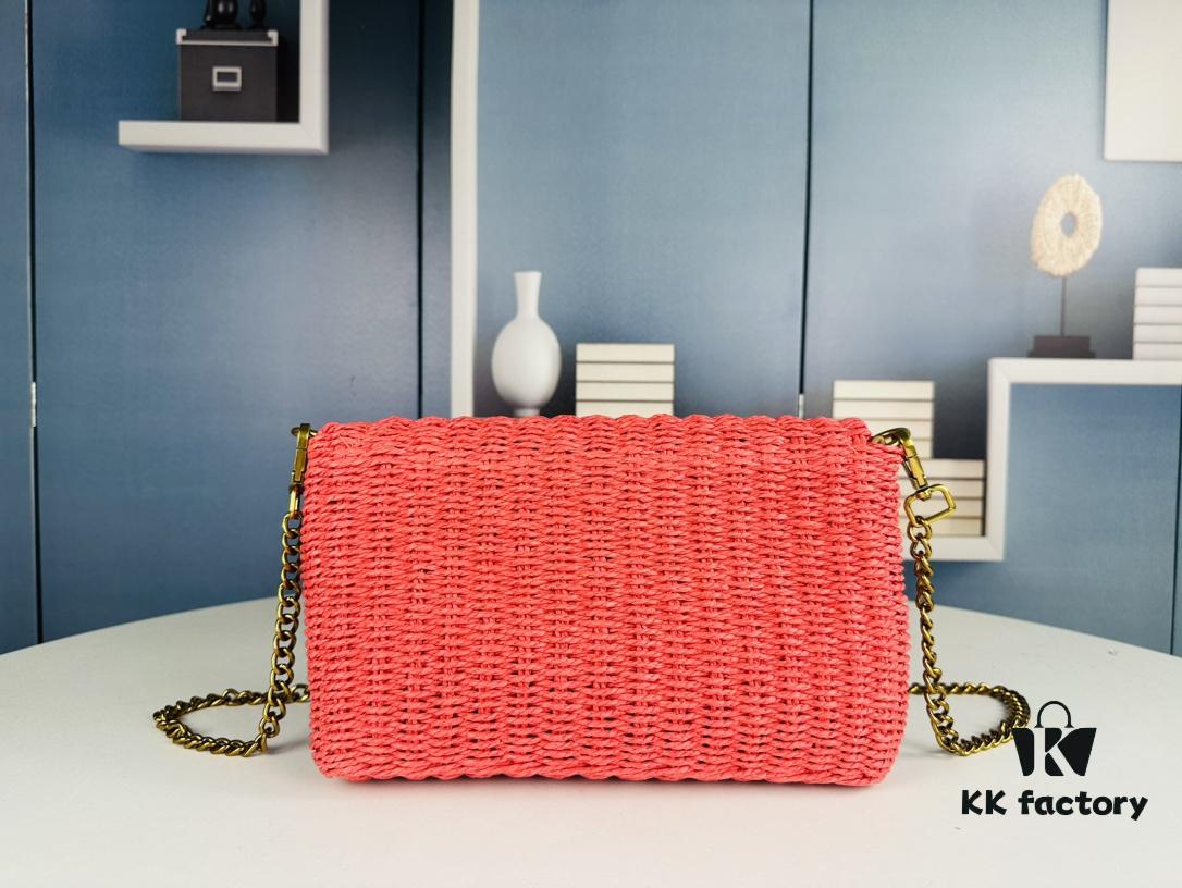 New Arrival [Apricot Color] Kate Raffia Woven Craft Chain Bag