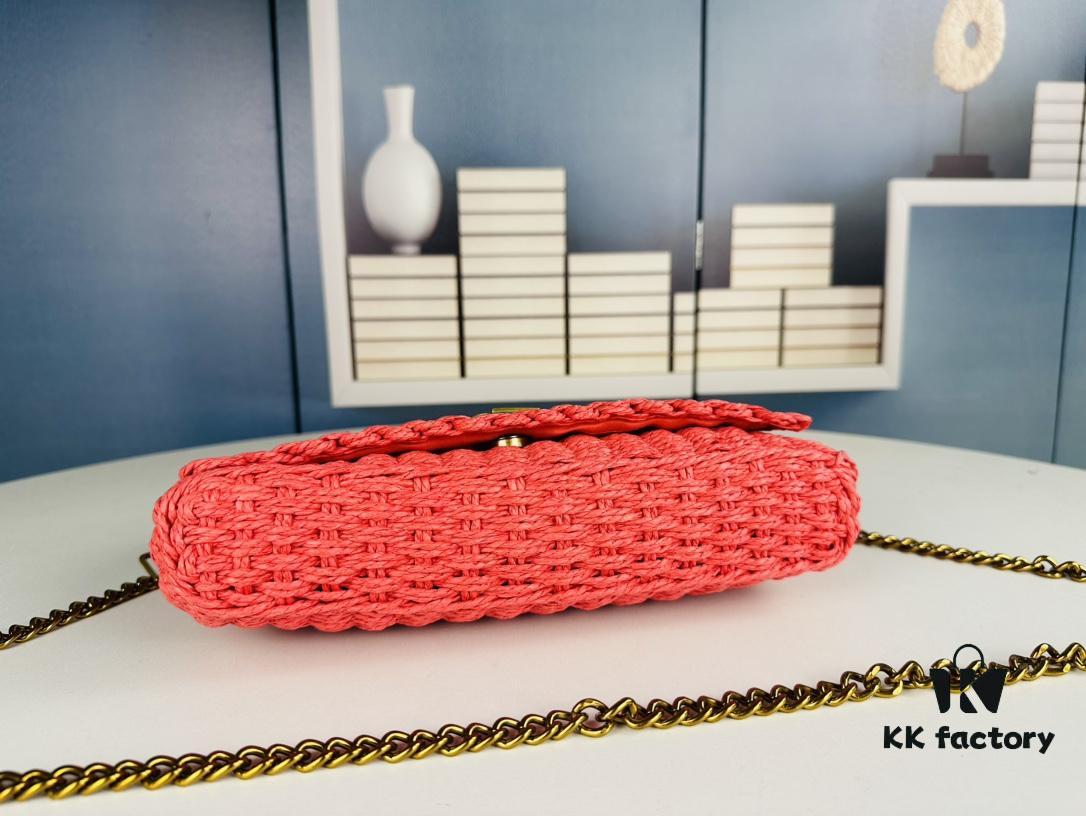 New Arrival [Apricot Color] Kate Raffia Woven Craft Chain Bag