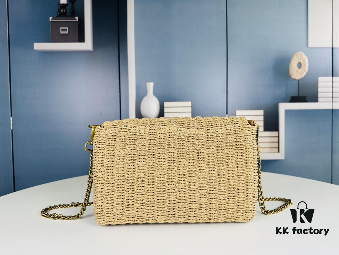New Arrival in Apricot Color - Kate Raffia Woven Craft Chain Bag