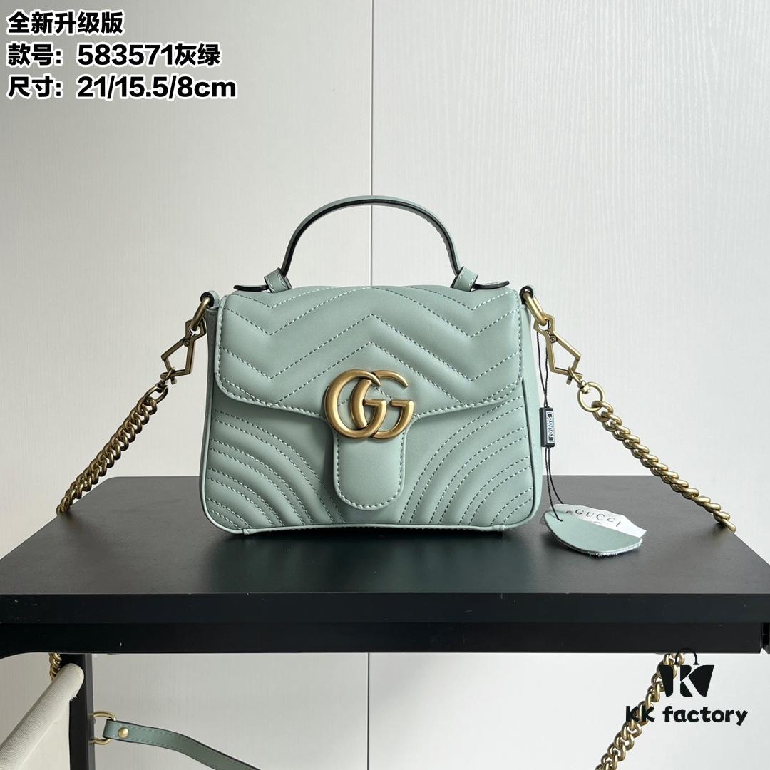 Authentic Shot # GG Marmont Mini Crossbody Bag Model: 583571 Gray-Green Size: 21*15.5*8cm