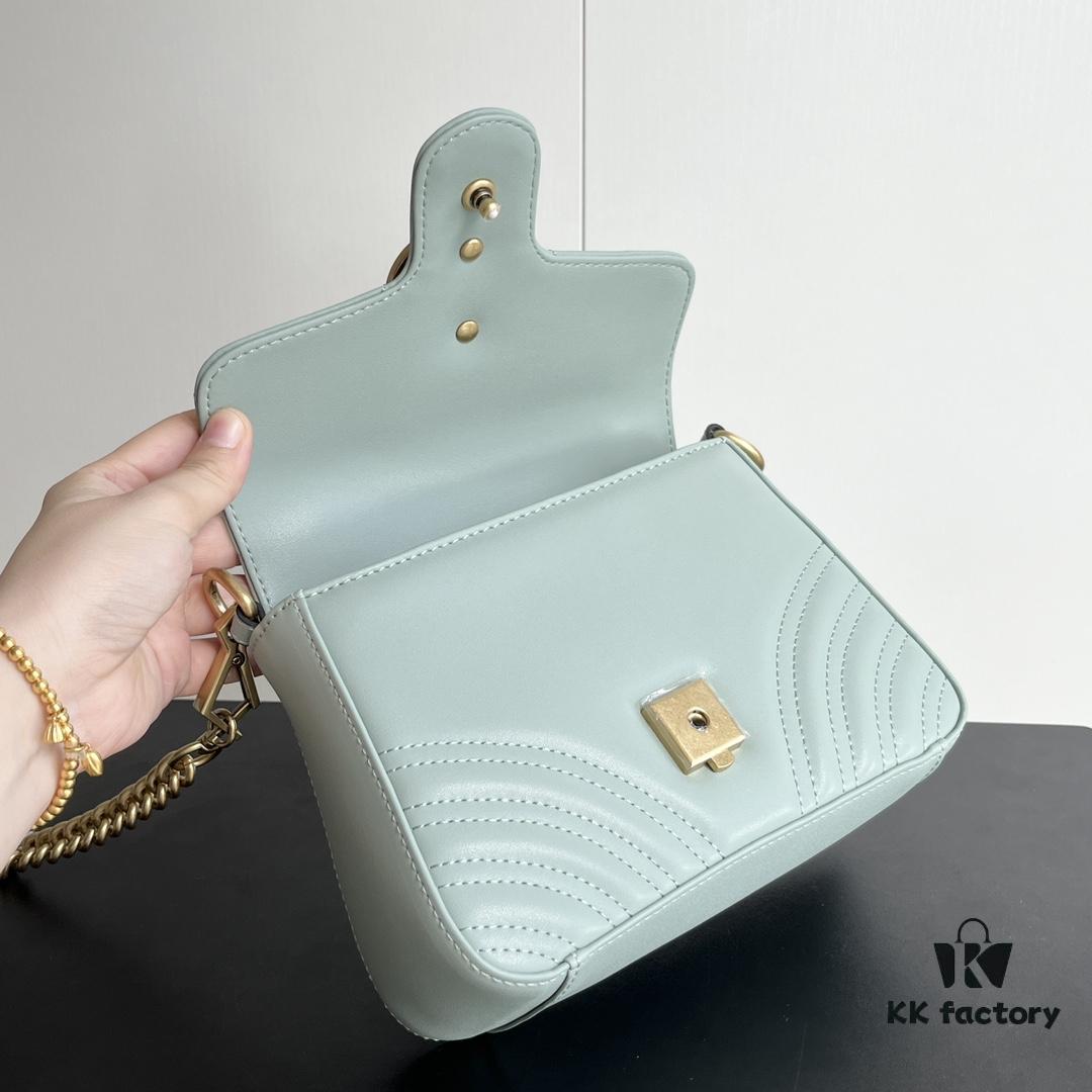 Authentic Shot # GG Marmont Mini Crossbody Bag Model: 583571 Gray-Green Size: 21*15.5*8cm