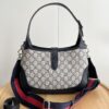 Gucci UN3AG 1294 Jackie 1961 Small Tote Bag - Black and Ivory GG Denim Jacquard with Leather Trim