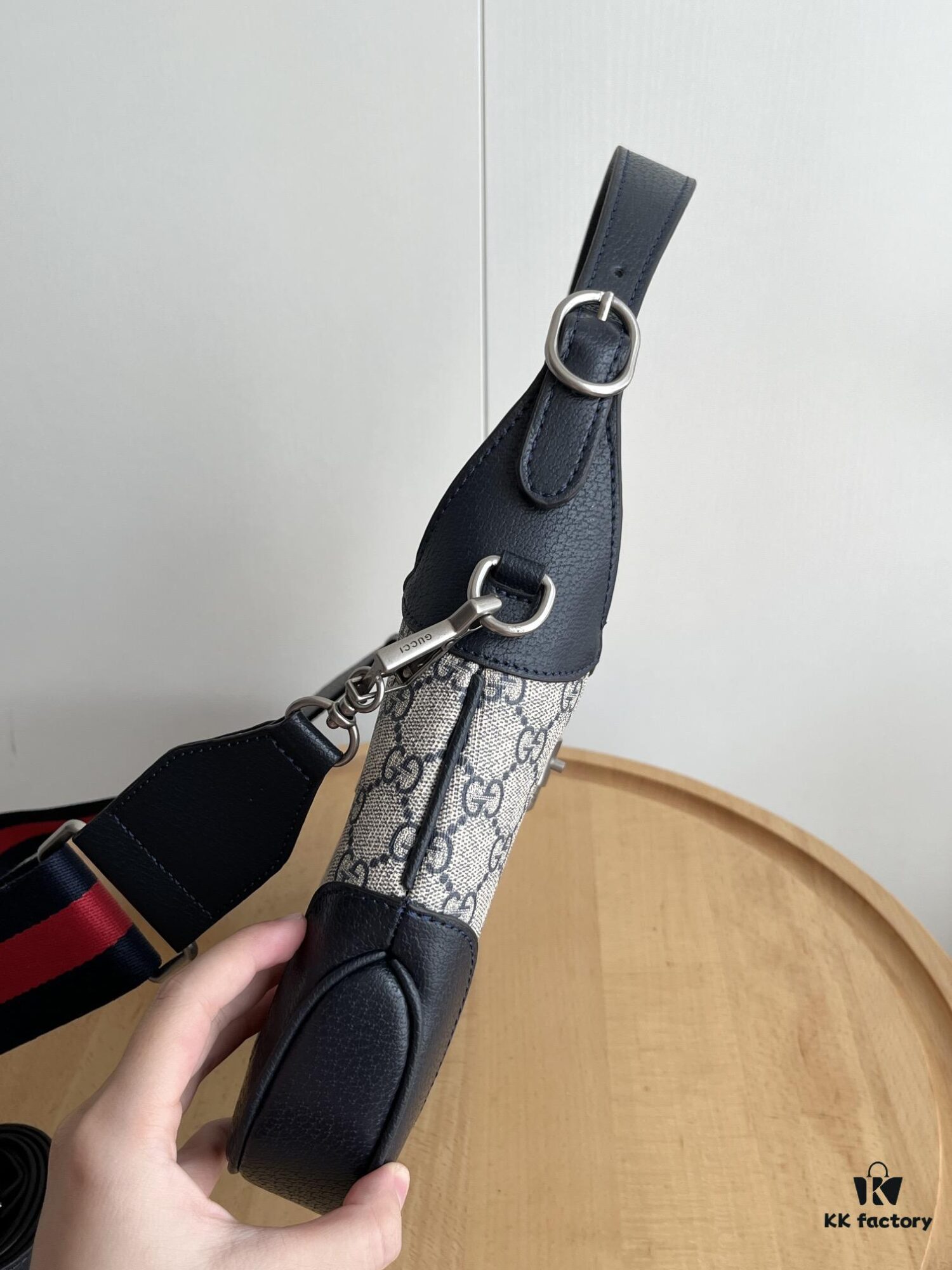 Gucci UN3AG 1294 Jackie 1961 Small Tote Bag - Black and Ivory GG Denim Jacquard with Leather Trim