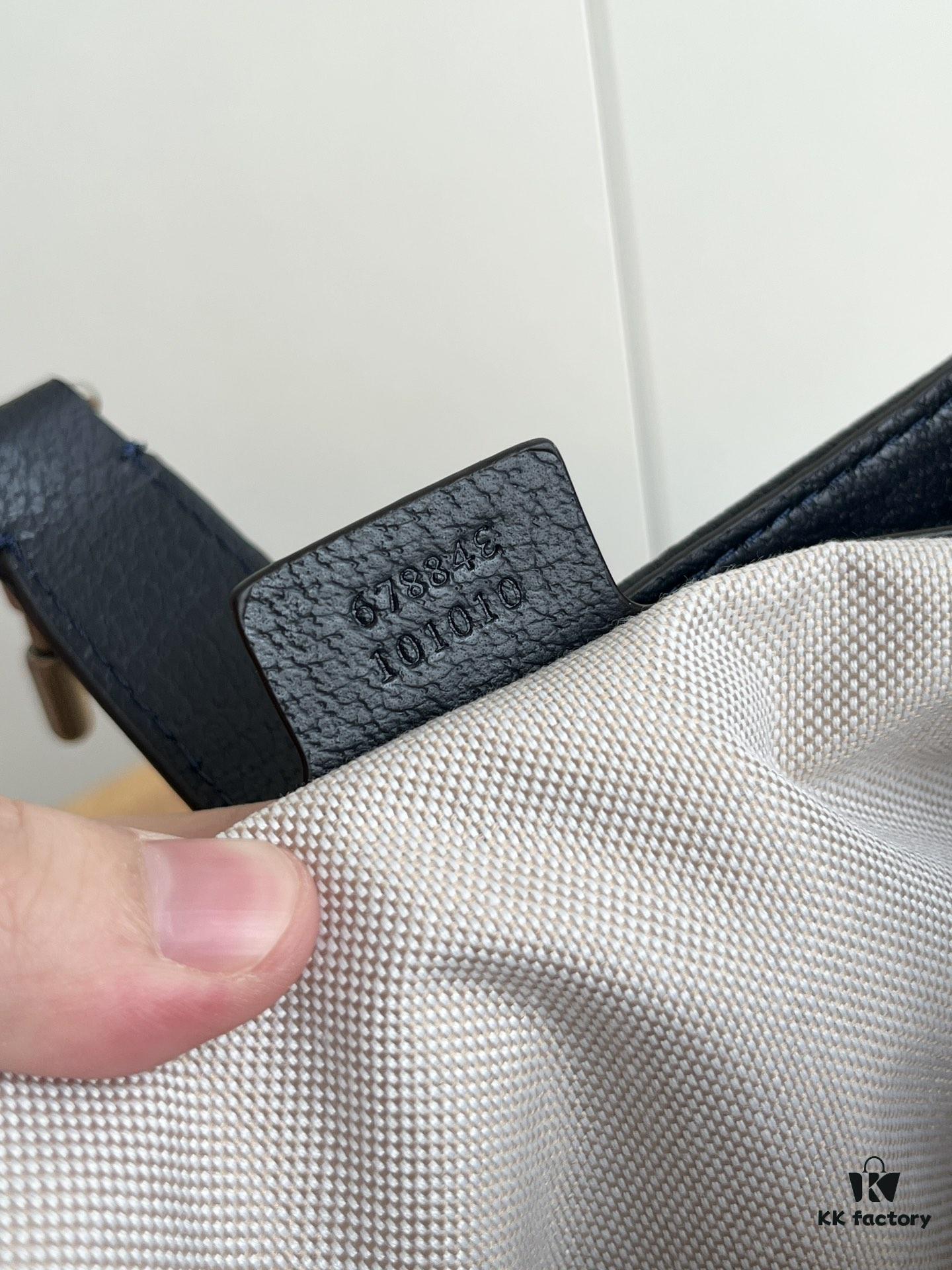 Gucci UN3AG 1294 Jackie 1961 Small Tote Bag - Black and Ivory GG Denim Jacquard with Leather Trim