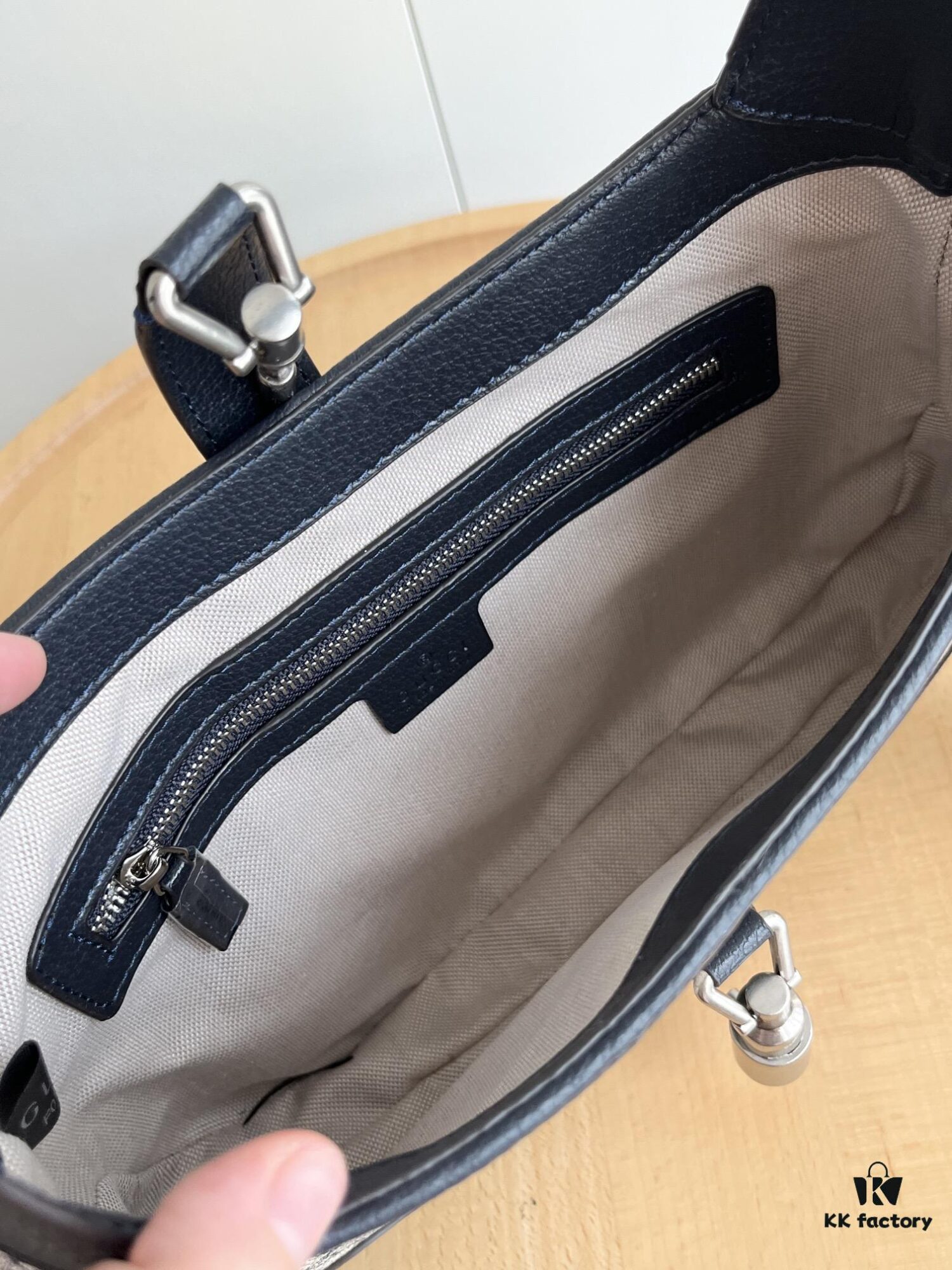 Gucci UN3AG 1294 Jackie 1961 Small Tote Bag - Black and Ivory GG Denim Jacquard with Leather Trim