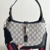 Gucci UN3AG 1294 Jackie 1961 Small Tote Bag - Black and Ivory GG Denim Jacquard with Leather Trim
