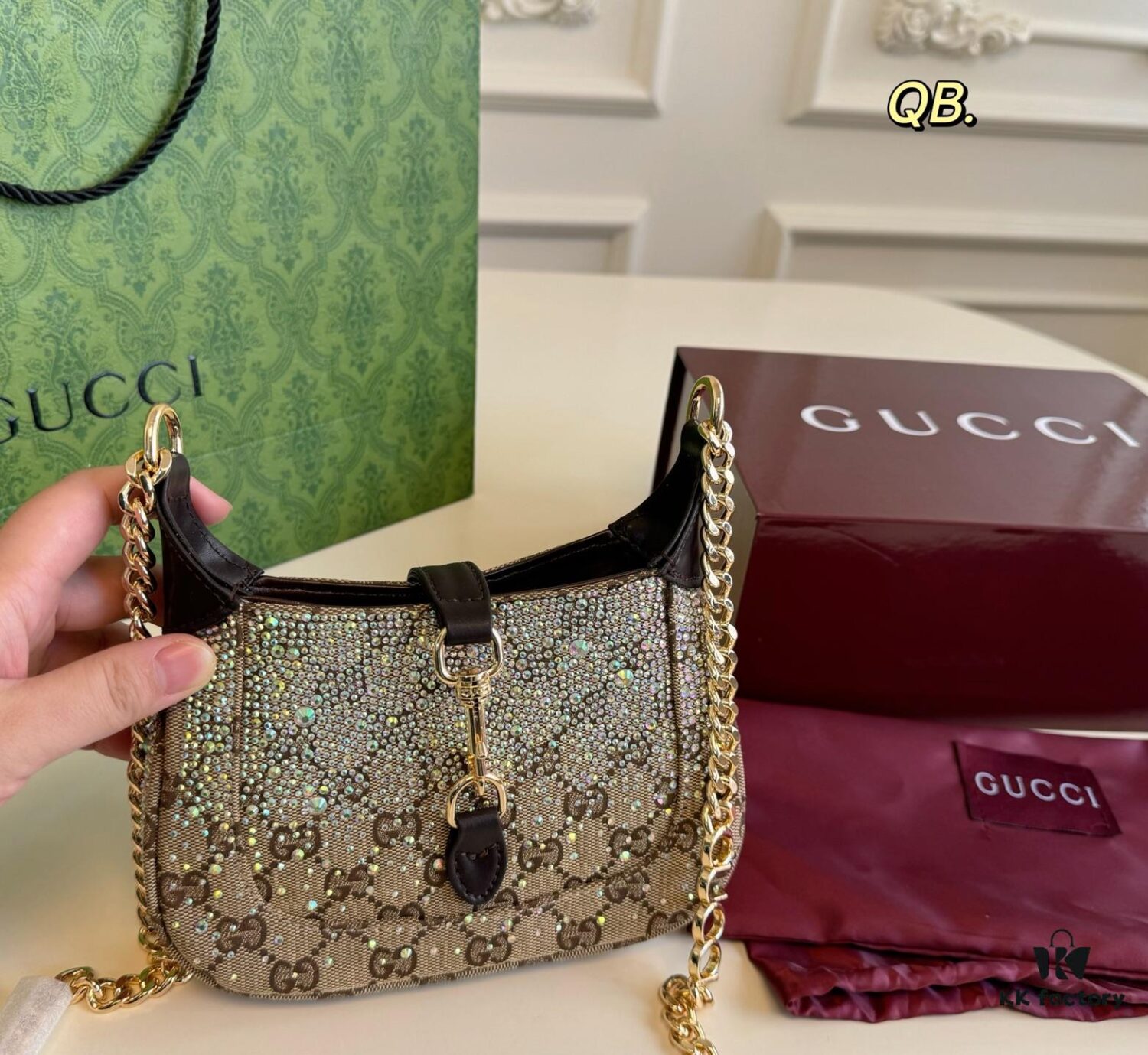 Gucci New Arrival Runway Style Rhinestone Jackie Chain Crossbody Bag