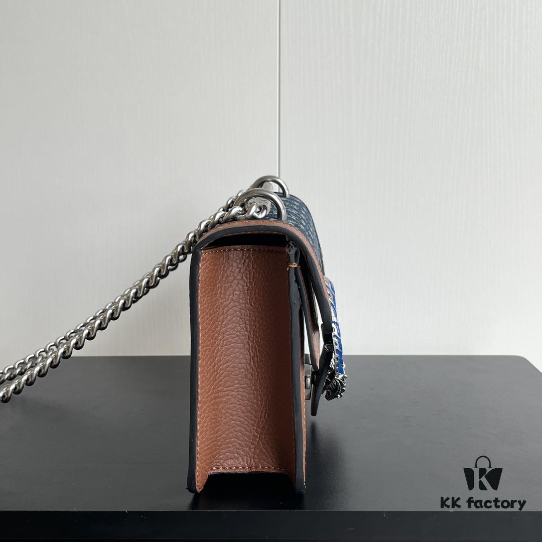 Upgraded Version Genuine GUCCI Dionysus Blue Denim Bag with Tiger Head Diamond Clasp