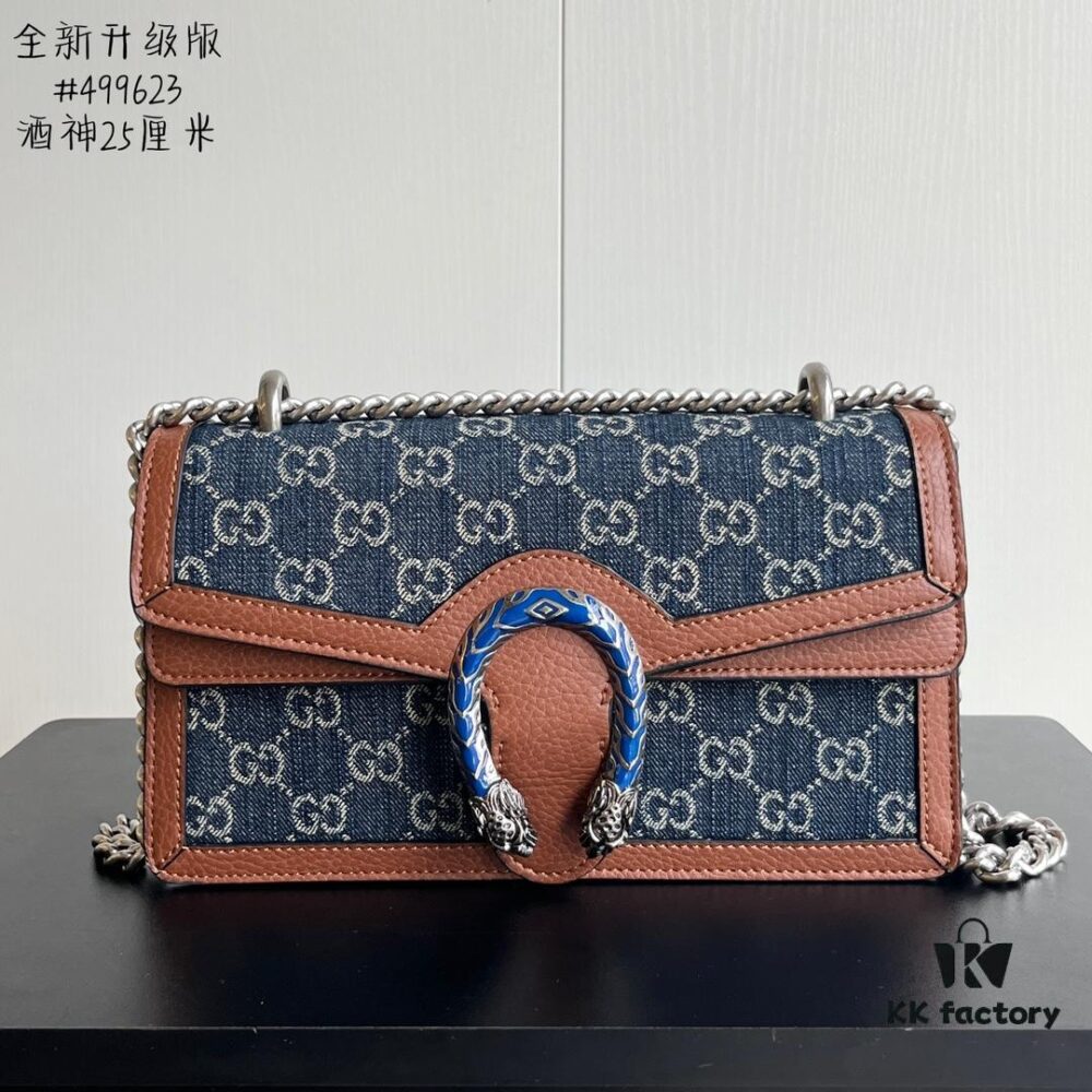 Upgraded Version Genuine GUCCI Dionysus Blue Denim Bag with Tiger Head Diamond Clasp
