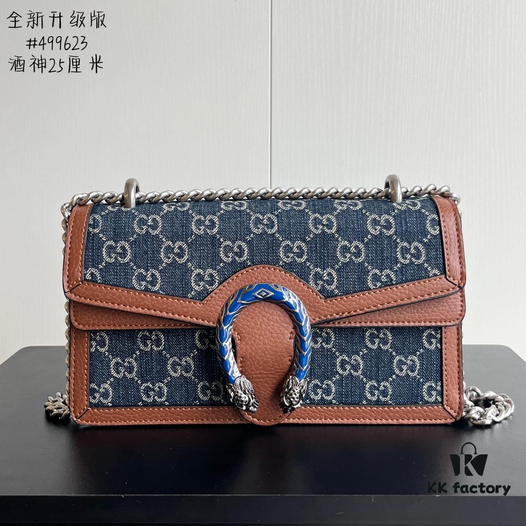 Upgraded Version Genuine GUCCI Dionysus Blue Denim Bag with Tiger Head Diamond Clasp