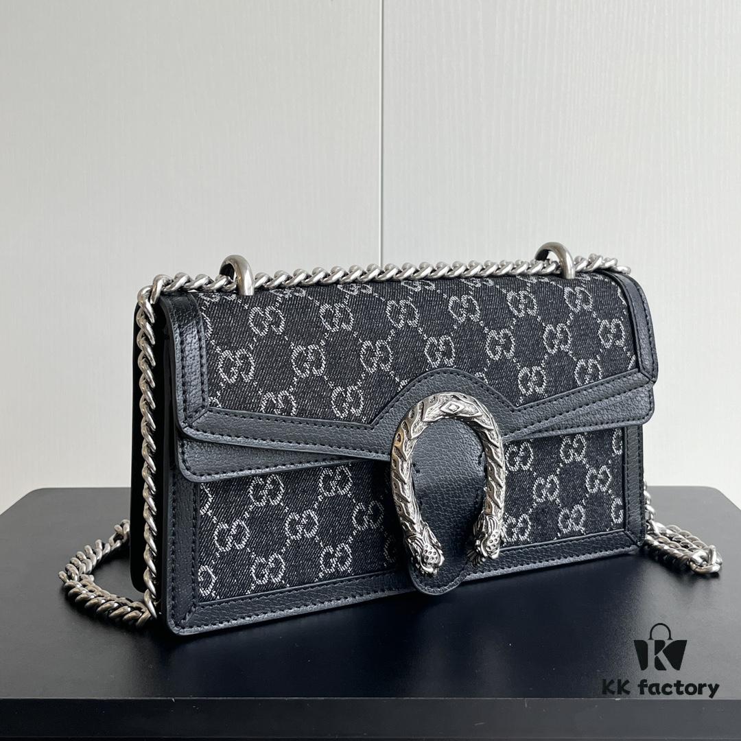 Upgraded Genuine Gucci Dionysus Horsehead Diamond Buckle Bag - Black Denim Model 499623