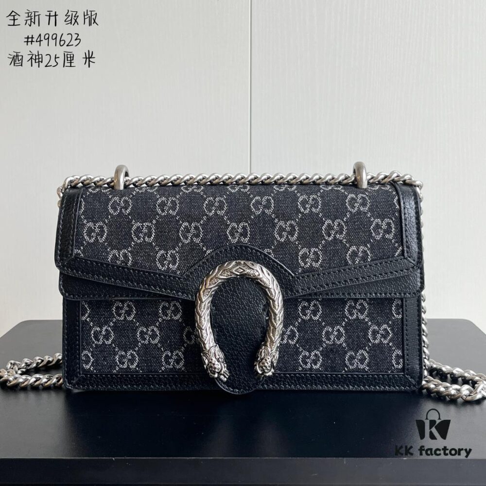 Upgraded Genuine Gucci Dionysus Horsehead Diamond Buckle Bag - Black Denim Model 499623