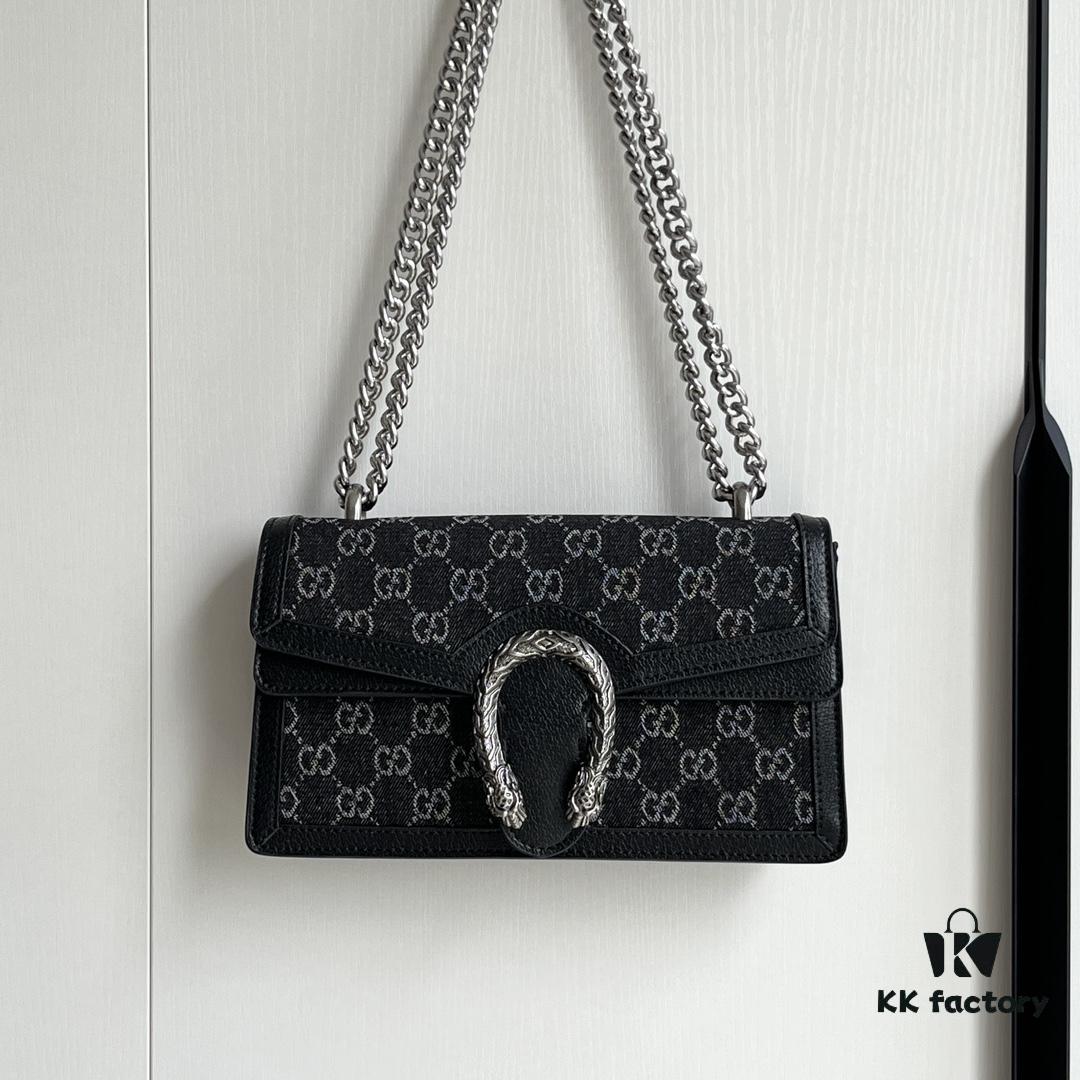 Upgraded Genuine Gucci Dionysus Horsehead Diamond Buckle Bag - Black Denim Model 499623