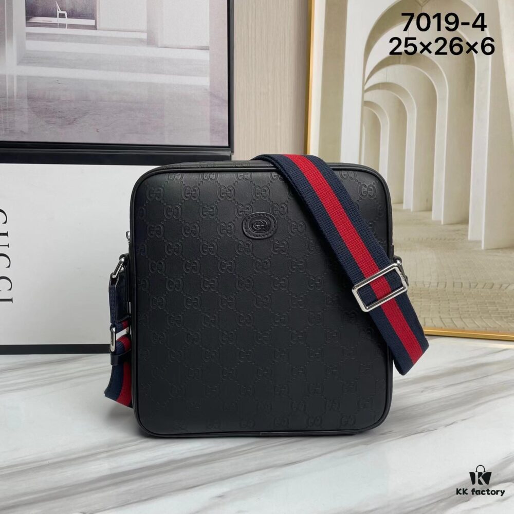 Crossbody Bag Model 7019-4# Black Full-Grain High-End Cowhide #Top-Quality Original Design Gucci GUCCI Cabinet Popular Style