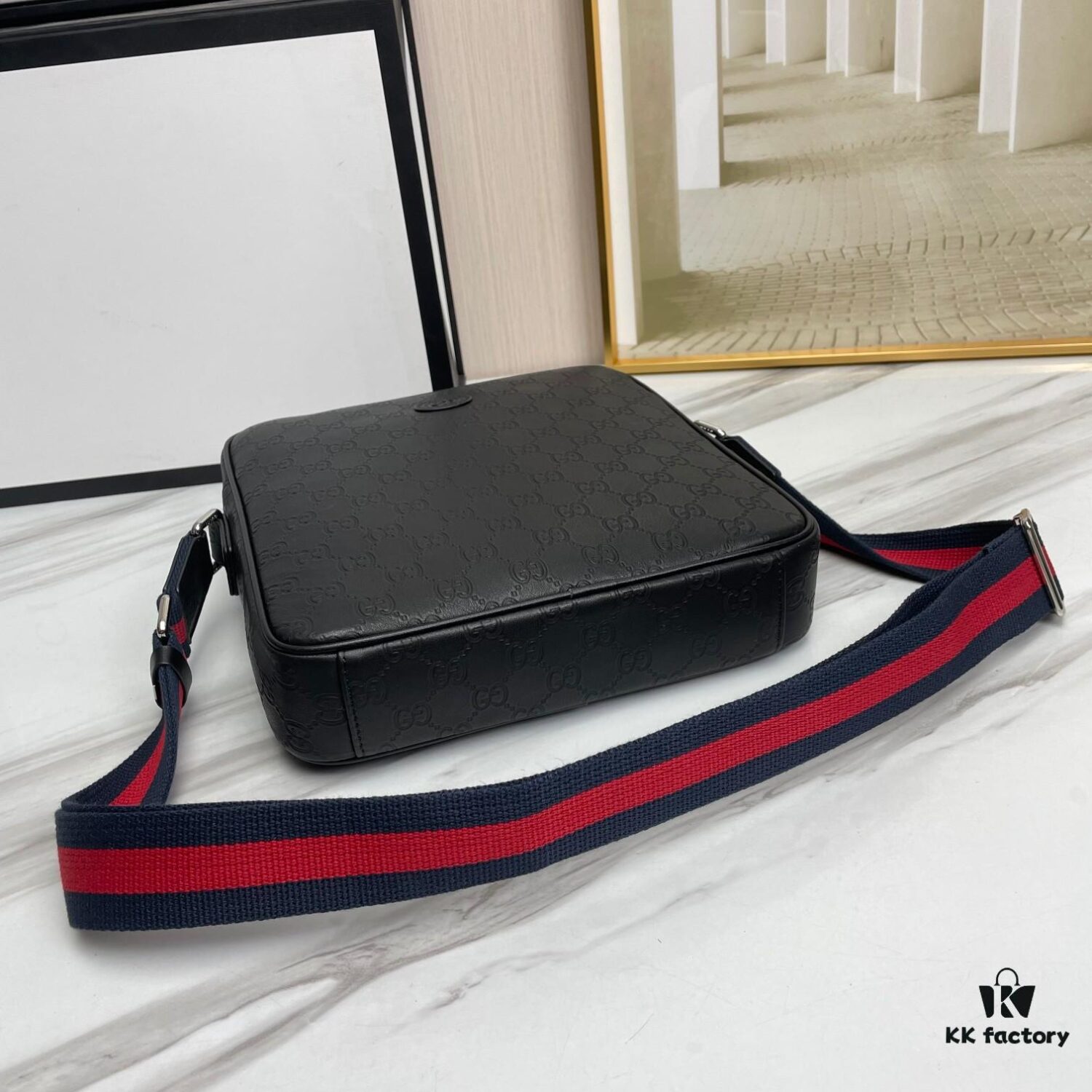 Crossbody Bag Model 7019-4# Black Full-Grain High-End Cowhide #Top-Quality Original Design Gucci GUCCI Cabinet Popular Style
