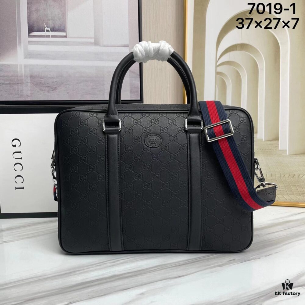 Briefcase Model 7019-1# Black Full-Grain High-End Cowhide Leather - Top-Quality Original GUCCI Counter Style, Elegant and Fashionable