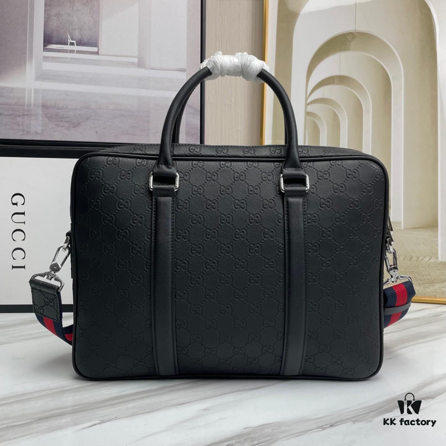 Briefcase Model 7019-1# Black Full-Grain High-End Cowhide Leather - Top-Quality Original GUCCI Counter Style, Elegant and Fashionable
