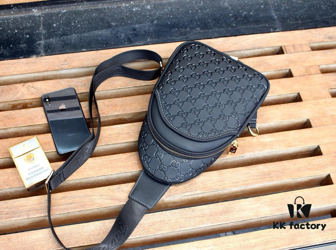 Gucci Men's Clutch Bag 6018#BLACK (Original Order) - Imported Hardware with Wrist Strap, Premium Full-Grain Italian Leather, Matching Retail Version