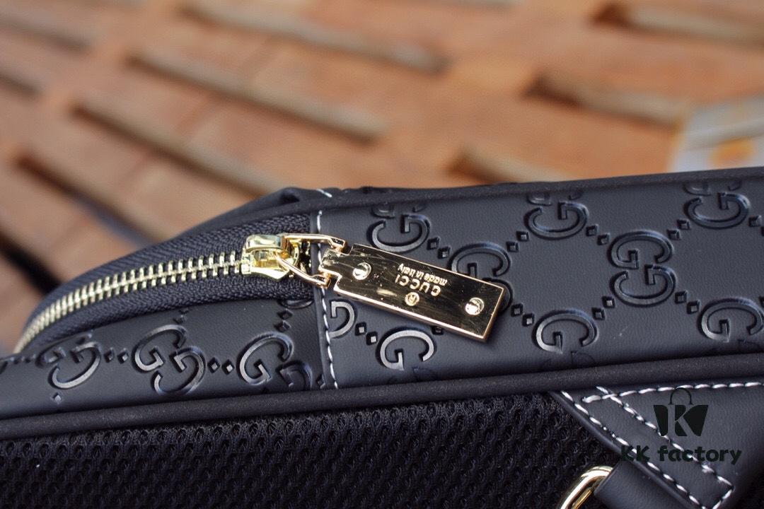 Gucci Men's Clutch Bag 6018#BLACK (Original Order) - Imported Hardware with Wrist Strap, Premium Full-Grain Italian Leather, Matching Retail Version