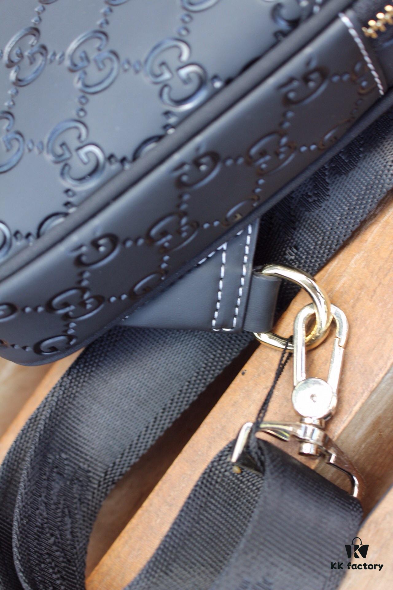 Gucci Men's Clutch Bag 6018#BLACK (Original Order) - Imported Hardware with Wrist Strap, Premium Full-Grain Italian Leather, Matching Retail Version