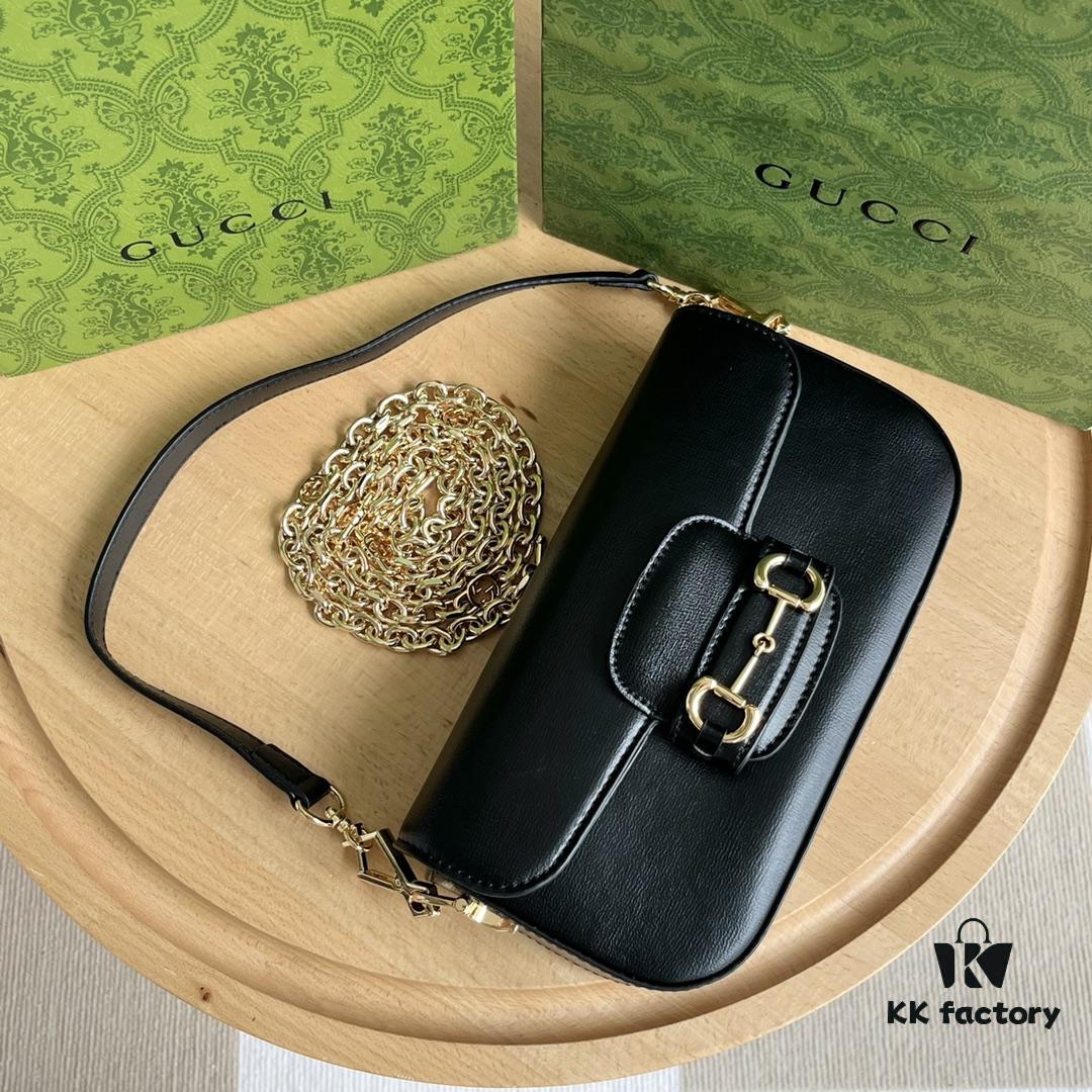 Gucci Horsebit 1955 Baguette Bag Real Shot Style No. 735178 Black Leather