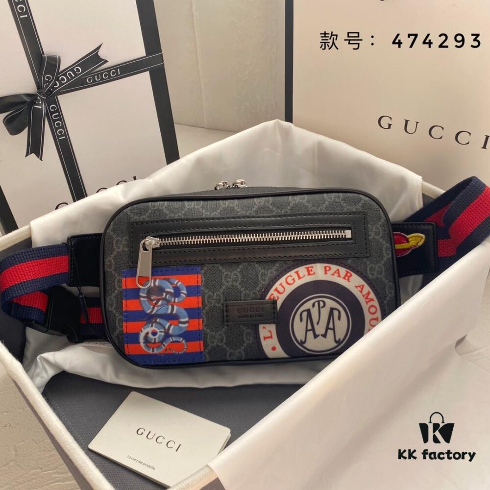 GUCCI Men's Waist Bag Real Shot High-Quality Replica Premium PVC with Full-Grain Leather YKK Zipper