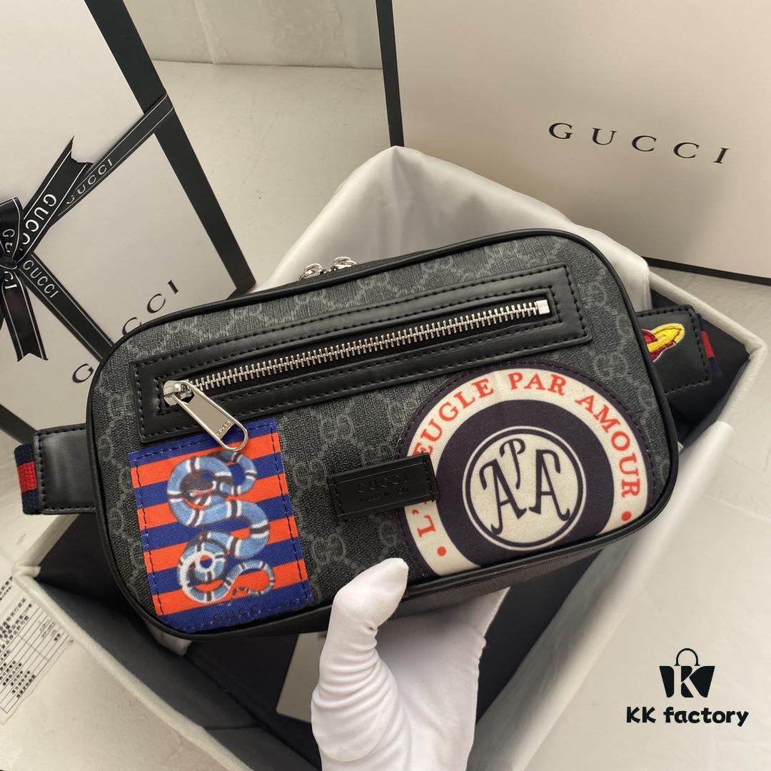 GUCCI Men's Waist Bag Real Shot High-Quality Replica Premium PVC with Full-Grain Leather YKK Zipper