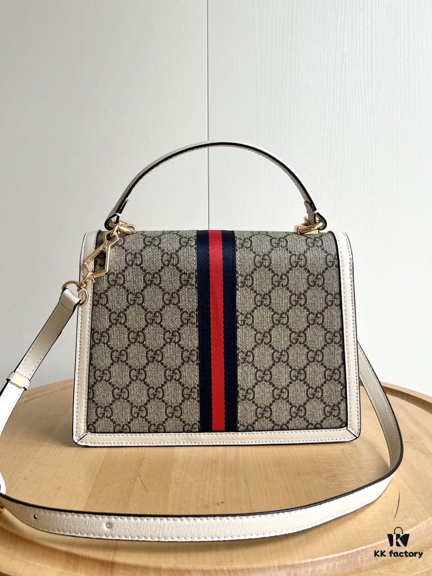 Gucci Ophidia Epilogue Collection Tote Bag with Removable Strap, Square Vintage Style, GG Canvas, Striped Webbing