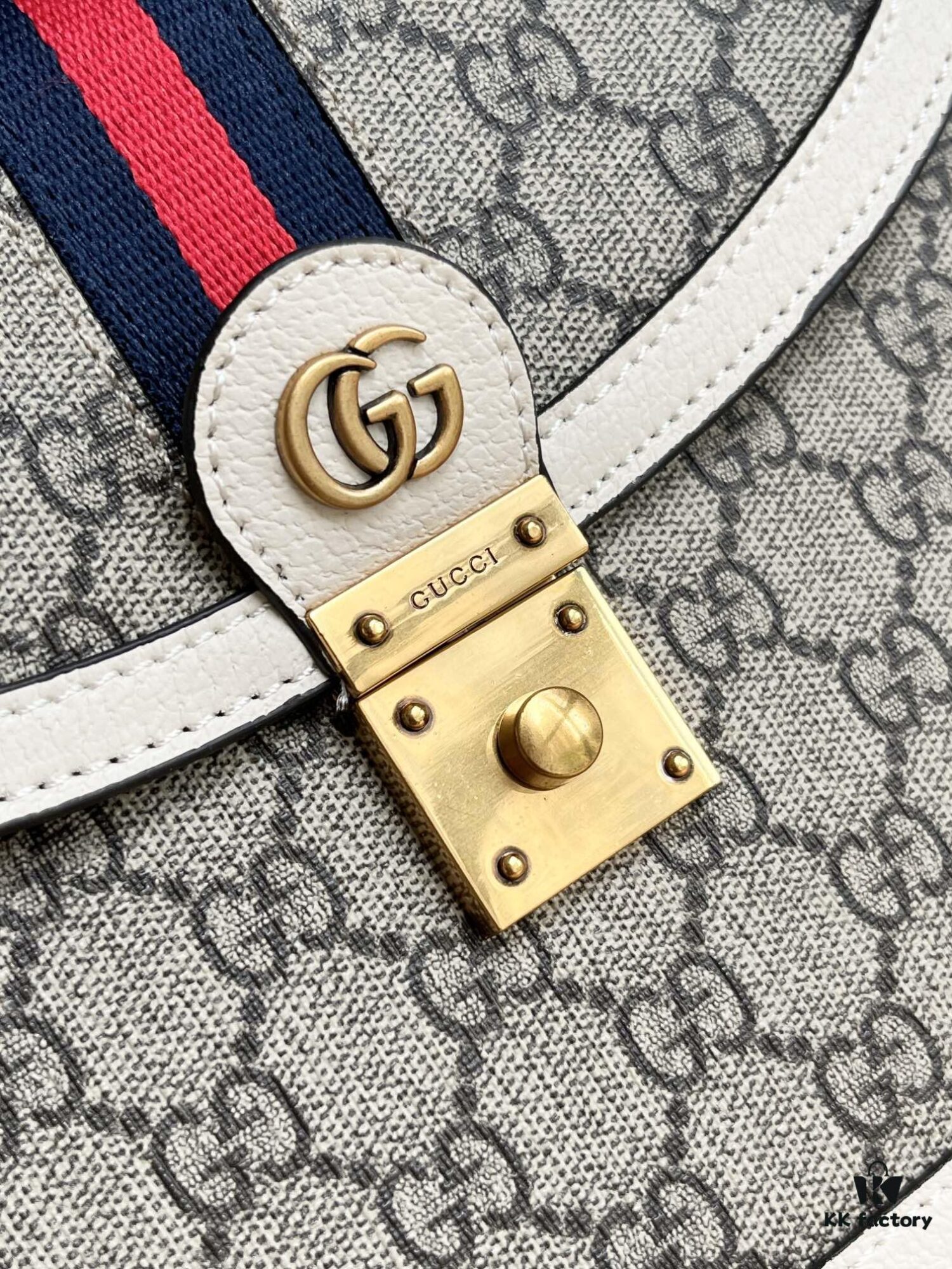 Gucci Ophidia Epilogue Collection Tote Bag with Removable Strap, Square Vintage Style, GG Canvas, Striped Webbing
