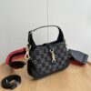 Authentic Shot # (Double Shoulder Strap) - Gucci Jackie 1961 Small Bag in Black and Ivory GG Denim Jacquard