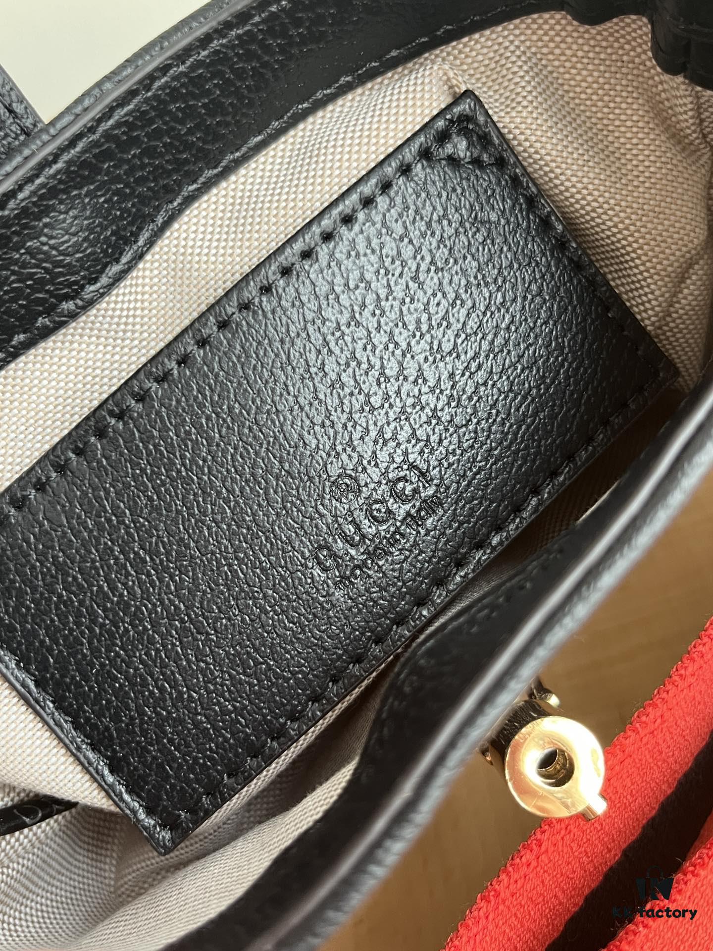 Authentic Shot # (Double Shoulder Strap) - Gucci Jackie 1961 Small Bag in Black and Ivory GG Denim Jacquard