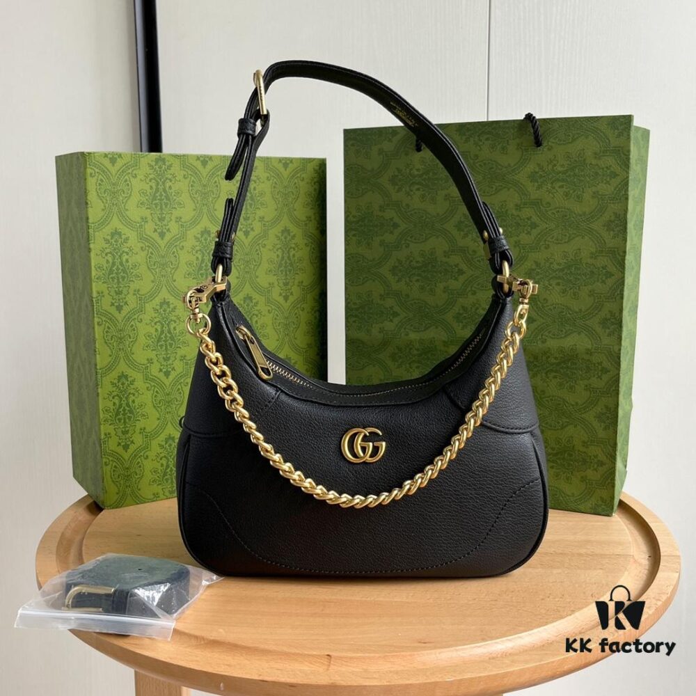 Gucci New Hobo Crescent Bag in Black, Model No. 731817, Size 25×19×7cm