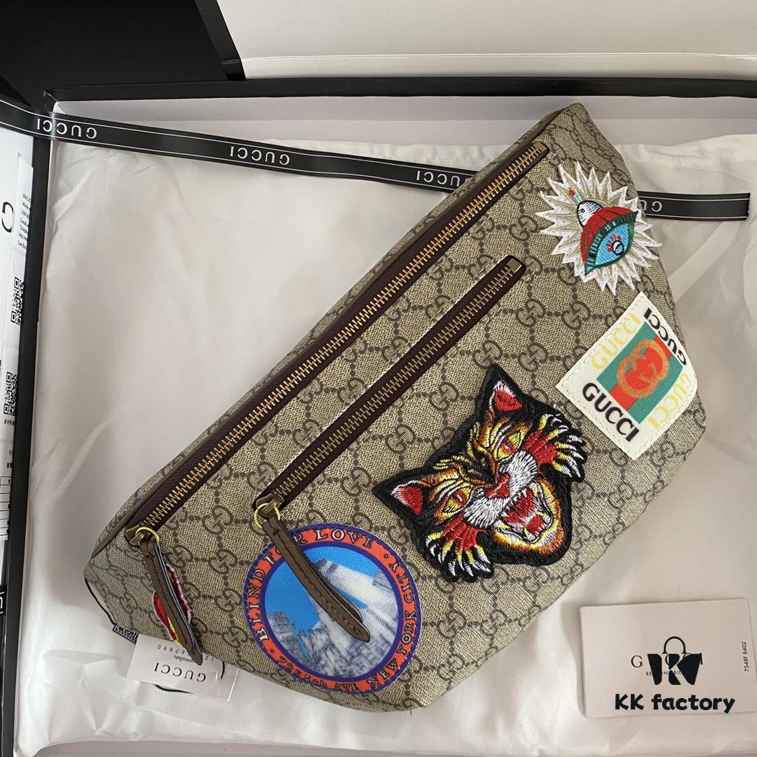 Authentic Photo # Model: 529711 Embroidered Tiger Dimensions: 28x18x8cm. GG Ophidia Always Draws Inspiration from Travel with Various Fashionable Embroideries Such as Planet Motifs and Vintage-style Details, Retro Airmail-style Piping, and Classic Gucci Logo from the Archive Design Fanny Pack ✅ Waist Bag ✅