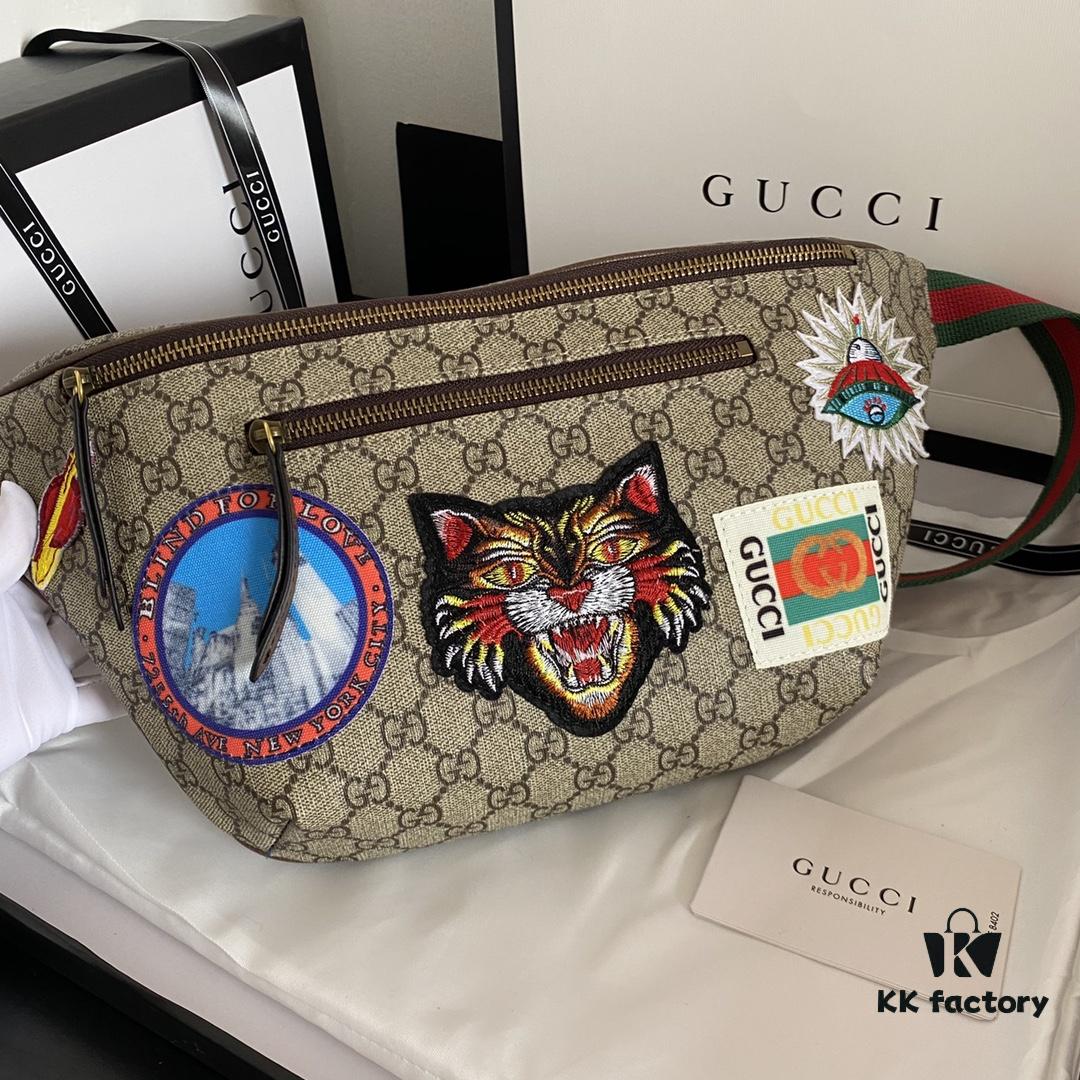 Authentic Photo # Model: 529711 Embroidered Tiger Dimensions: 28x18x8cm. GG Ophidia Always Draws Inspiration from Travel with Various Fashionable Embroideries Such as Planet Motifs and Vintage-style Details, Retro Airmail-style Piping, and Classic Gucci Logo from the Archive Design Fanny Pack ✅ Waist Bag ✅