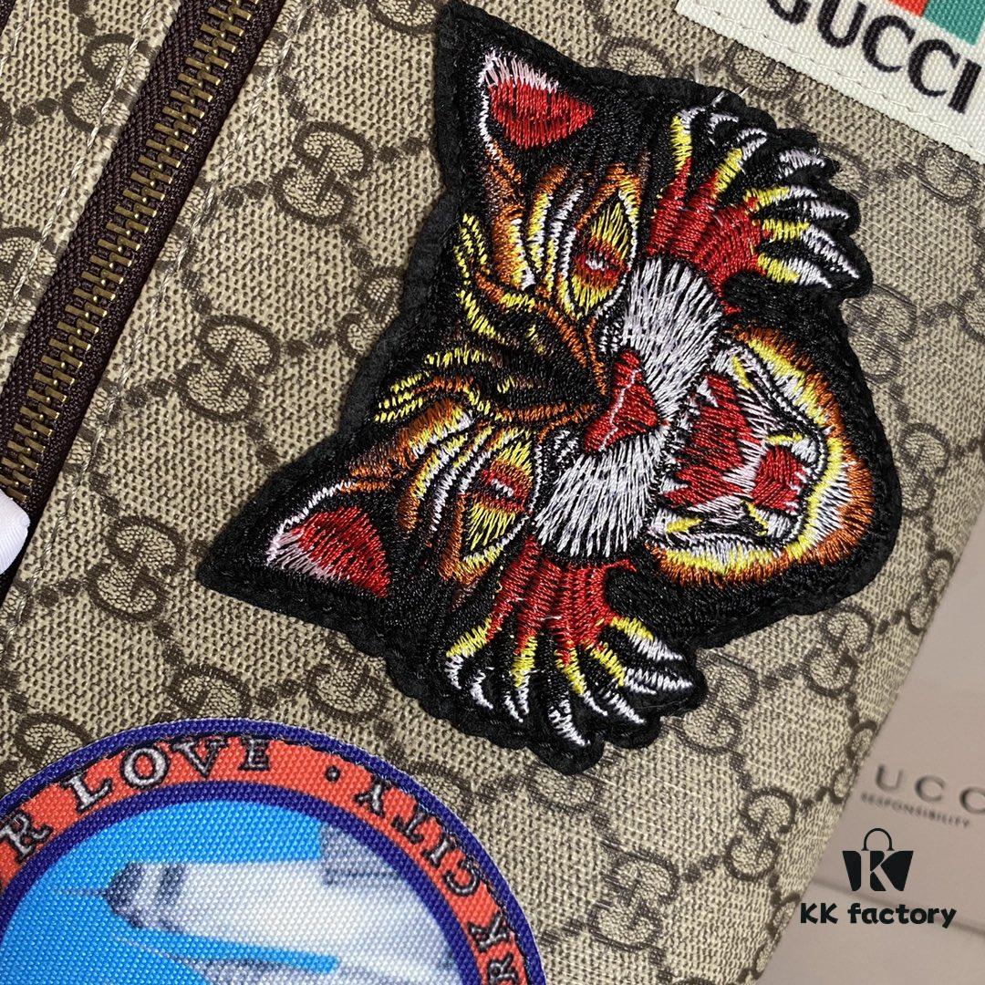 Authentic Photo # Model: 529711 Embroidered Tiger Dimensions: 28x18x8cm. GG Ophidia Always Draws Inspiration from Travel with Various Fashionable Embroideries Such as Planet Motifs and Vintage-style Details, Retro Airmail-style Piping, and Classic Gucci Logo from the Archive Design Fanny Pack ✅ Waist Bag ✅