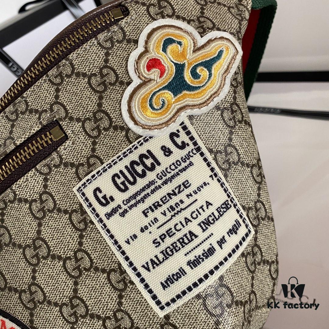 Authentic Photo # Model: 529711 Embroidered Universe Size: 28x18x8cm. GG Ophidia Inspired by Vintage Aviation Mail Style with Planet Motif Embroidery Front Pocket Design Waist Bag Crossbody Bag