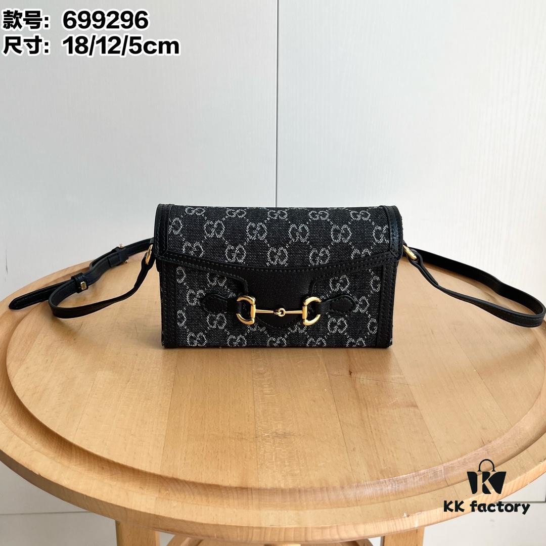 Gucci 1955 Horsebit Mini Crossbody Bag - Model: 699296 Black Denim