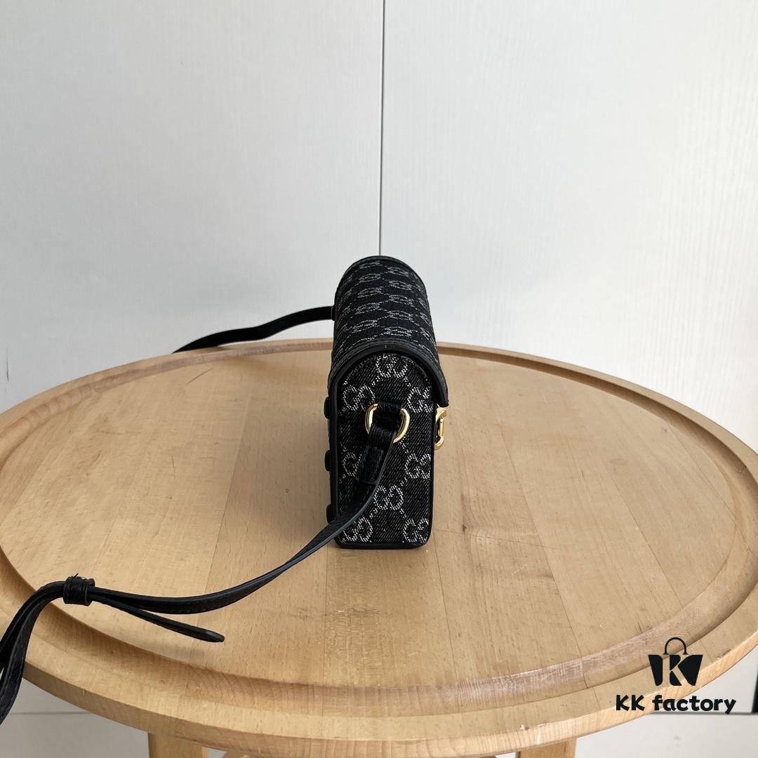 Gucci 1955 Horsebit Mini Crossbody Bag - Model: 699296 Black Denim