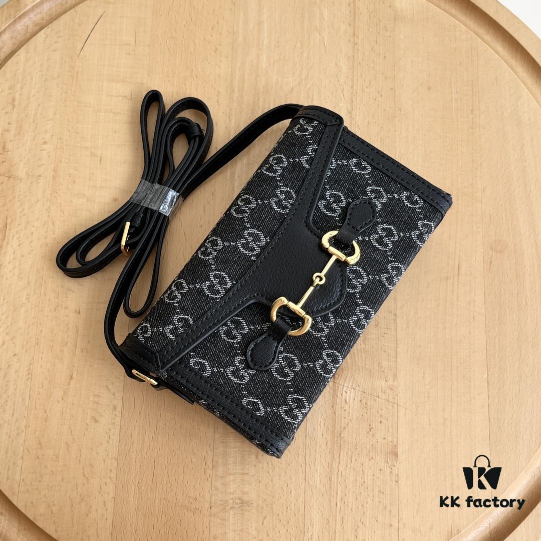 Gucci 1955 Horsebit Mini Crossbody Bag - Model: 699296 Black Denim