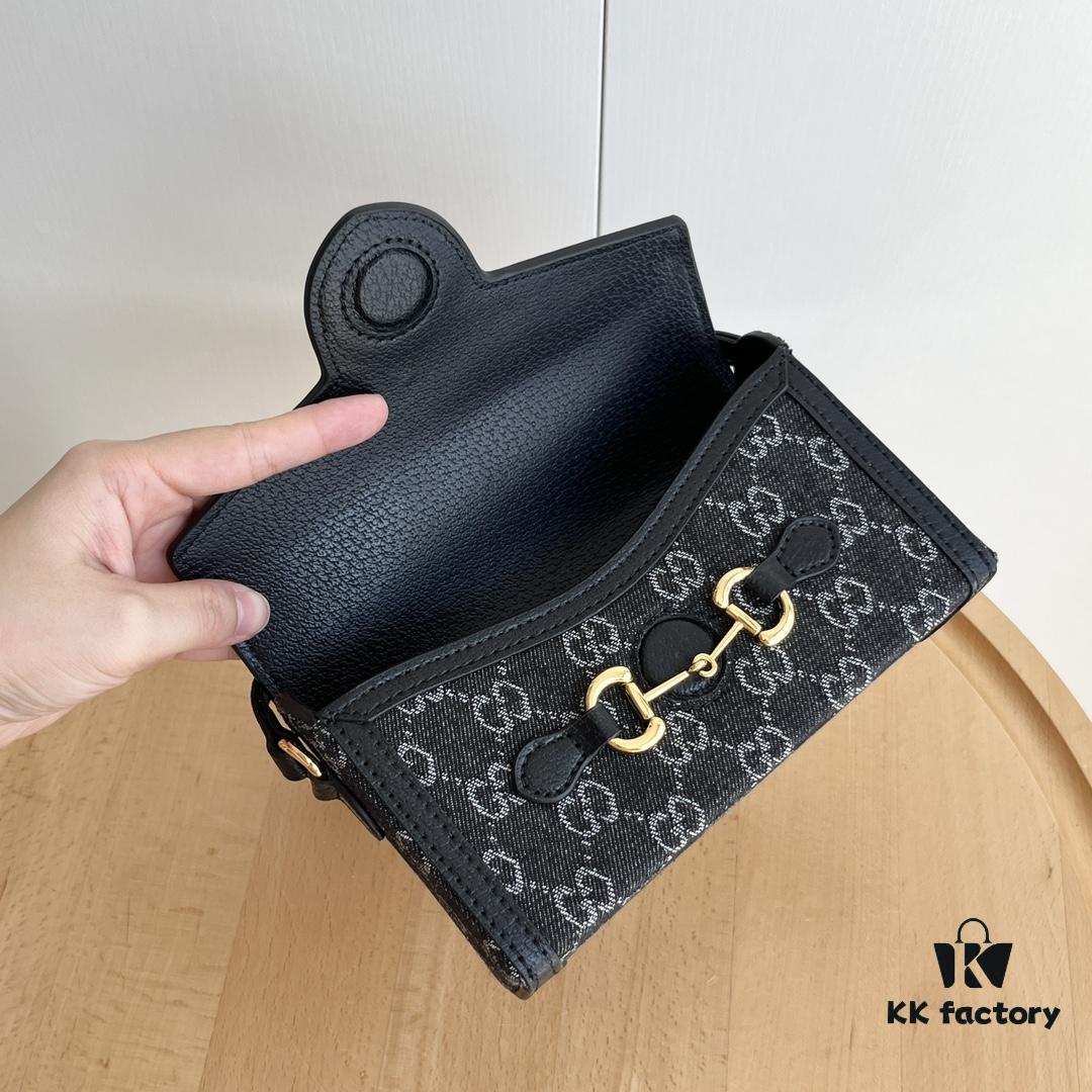 Gucci 1955 Horsebit Mini Crossbody Bag - Model: 699296 Black Denim