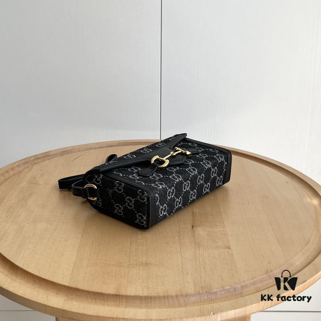 Gucci 1955 Horsebit Mini Crossbody Bag - Model: 699296 Black Denim