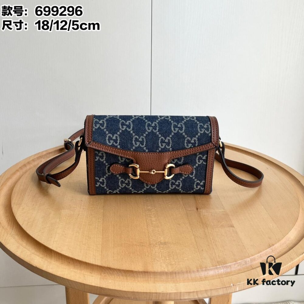 Gucci 1955 Horsebit Mini Crossbody Bag in Blue Denim - Model: 699296