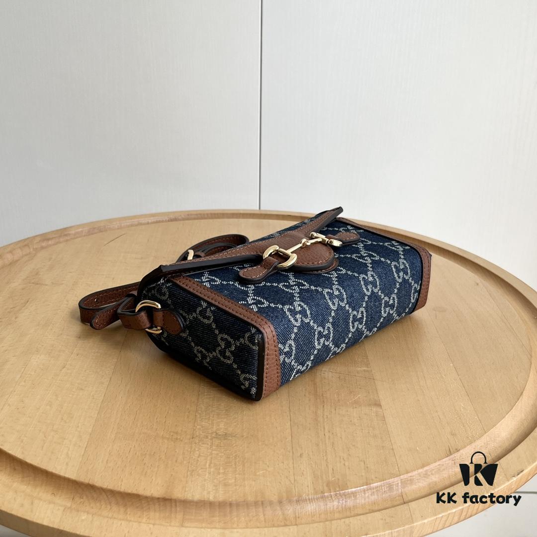 Gucci 1955 Horsebit Mini Crossbody Bag in Blue Denim - Model: 699296