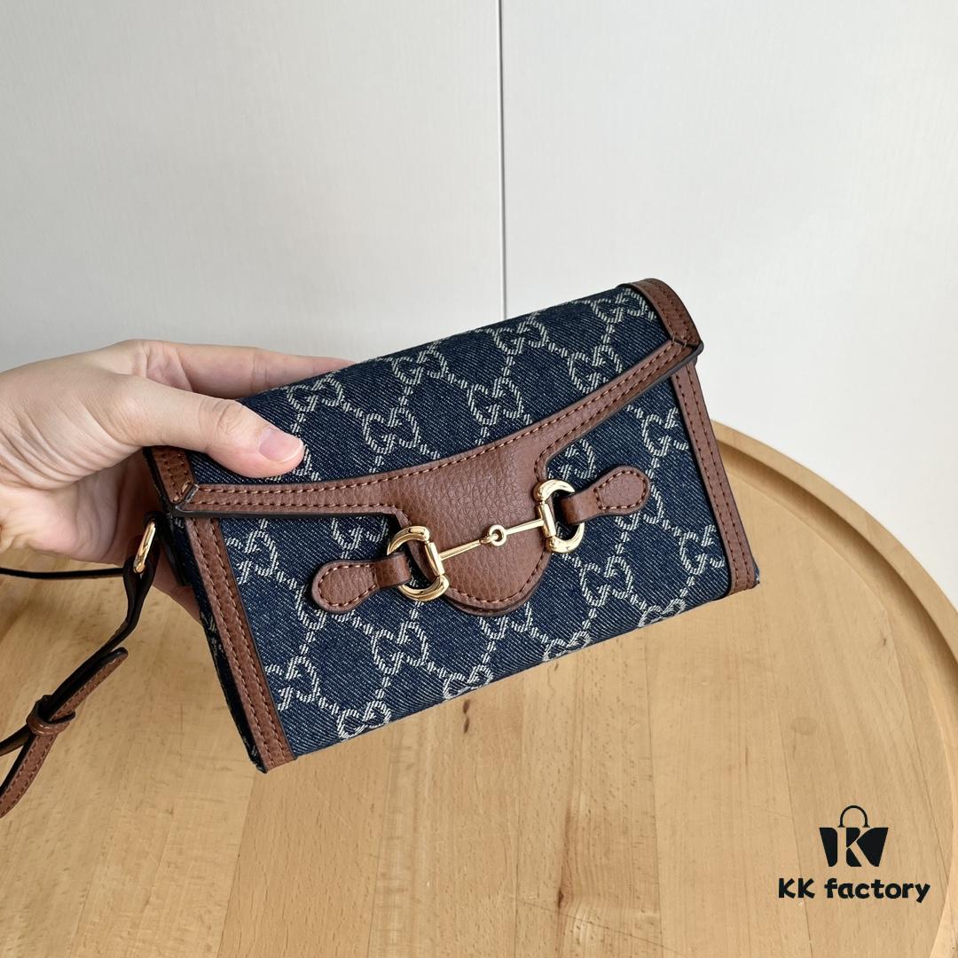 Gucci 1955 Horsebit Mini Crossbody Bag in Blue Denim - Model: 699296